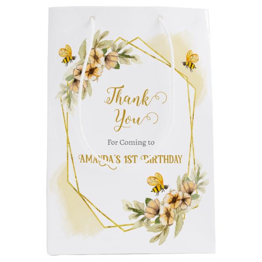 Happy Bee-day Waterverf Verjaardagsfeestgeschenk e Medium Cadeauzakje (Voorkant)