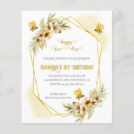 Happy Bee-day Waterverf Verjaardagsuitnodiging Flyer