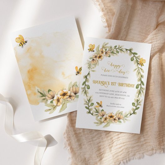 Happy Bee-day Waterverf Verjaardagsuitnodiging Kaart