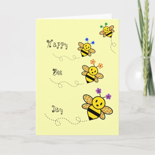 Happy Bee Day Whimsical Floral Geo Shape Kaart (Voorkant)