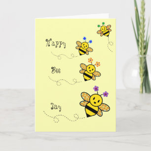 Happy Bee Day Whimsical Floral Geo Shape Kaart