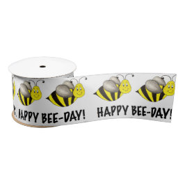 Happy BEE DAY Yellow bee Bumblebee Birthday Ribbon Satijnen Lint