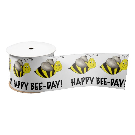 Happy BEE DAY Yellow bee Bumblebee Birthday Ribbon Satijnen Lint (Spoel)