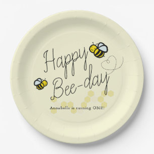 Happy Bee Day Yellow Girl Verjaardag Papieren Bordje