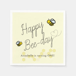 Happy Bee Day Yellow Girl Verjaardagspapier Servet