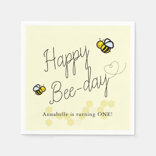 Happy Bee Day Yellow Girl Verjaardagspapier Servet (Voorkant)