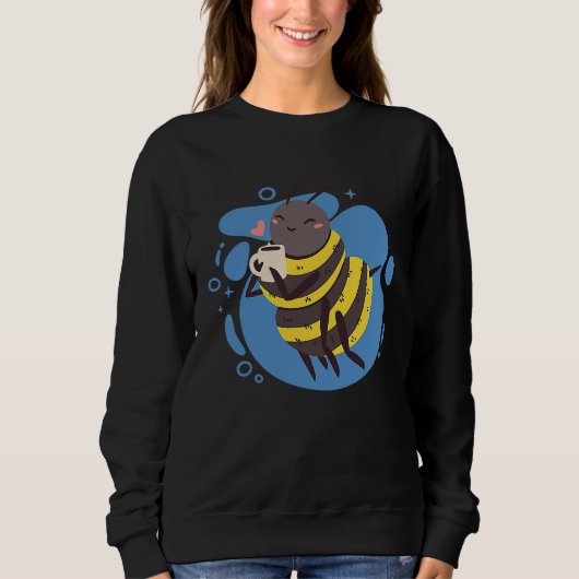 Happy Bee Drinking Coffee Vintage Bee Drink Coffee Trui (Voorkant)