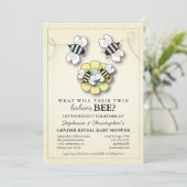 Happy bee Family Twins Gender onthullen Baby showe Kaart (Staand voorkant)