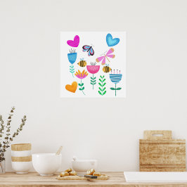 Happy Bee Garden Poster