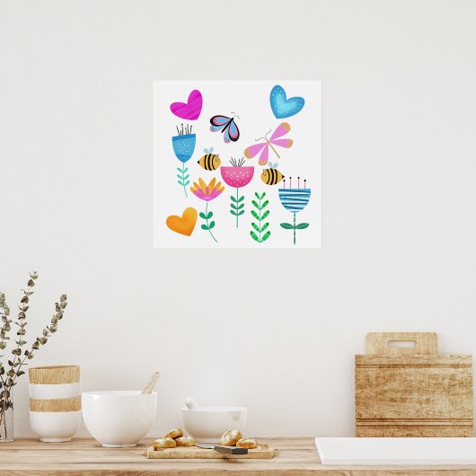 Happy Bee Garden Poster (Keuken)