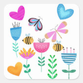 Happy Bee Garden Vierkante Sticker (Voorkant)