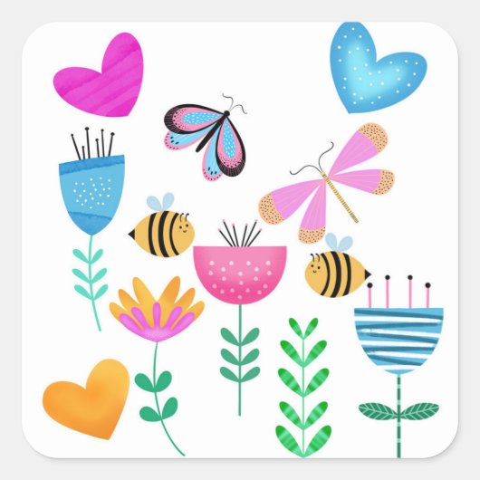Happy Bee Garden Vierkante Sticker (Voorkant)
