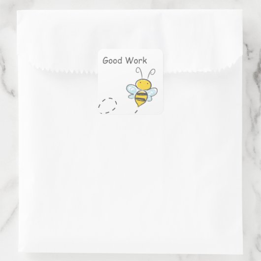 Happy Bee Good Work Vierkante Sticker (Tas)