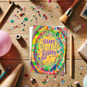 Happy Bee-lated Verjaardag Verlaat Bloemen Kaart