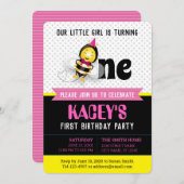 Happy Bee Meisje 1e Verjaardagsuitnodiging w / afb Kaart (Voorkant / Achterkant)