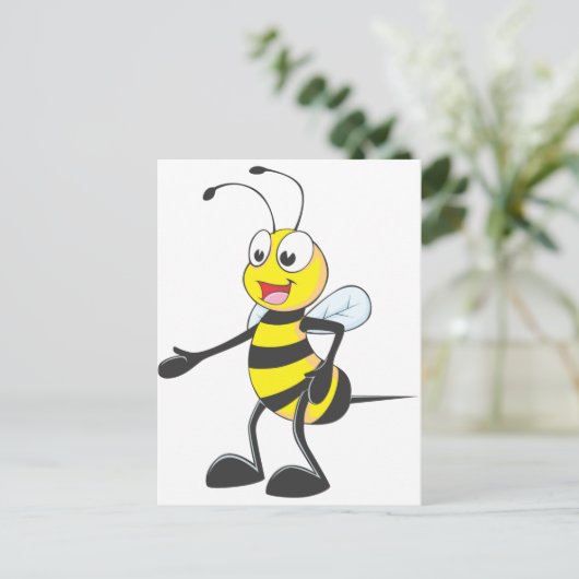 Happy Bee Pointing Briefkaart (Staand voorkant)