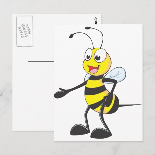 Happy Bee Pointing Briefkaart (Voorkant / Achterkant)