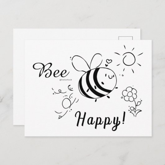 Happy Bee Postcard Briefkaart (Voorkant / Achterkant)