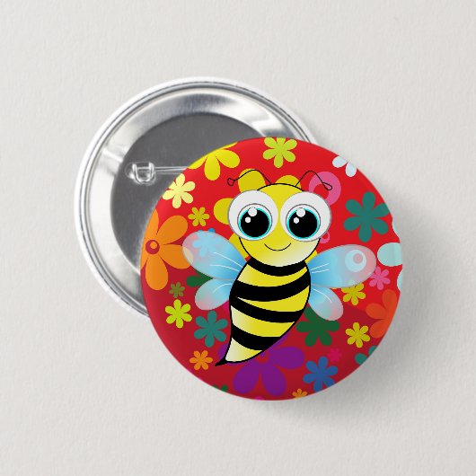 Happy bee ronde button 5,7 cm (Voorkant /achterkant)
