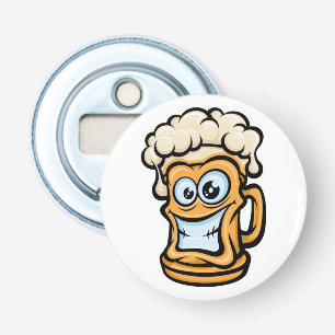 Happy Beer Mok, grappige illustratie Button Flesopener
