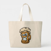 Happy Beer Mok, grappige illustratie Grote Tote Bag (Achterkant)