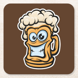 Happy Beer Mok, grappige illustratie Kartonnen Onderzetters