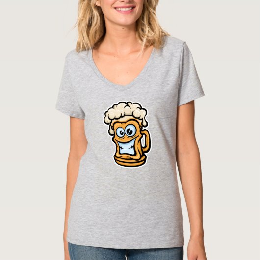 Happy Beer Mok, grappige illustratie T-shirt (Voorkant)