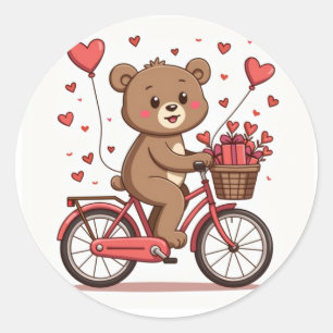 Happy Beer Rijden Fiets met Hartvormige Geschenken Ronde Sticker