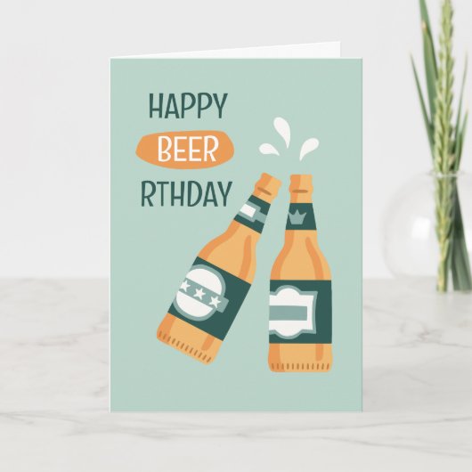 Happy beer-thday beer bottles punny birthday card kaart (Voorkant)