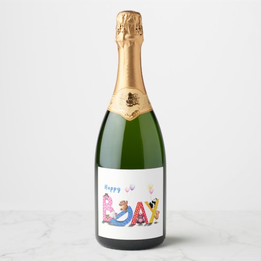 Happy Beer Verjaardag Fles Labels Sparkling Wijnetiket (Voorkant)