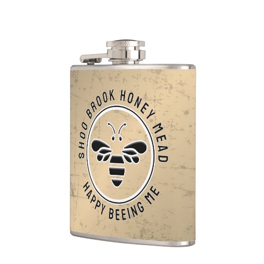 HAPPY BEING ME Distressed Beekeeper Mead Flask Heupfles (Links)
