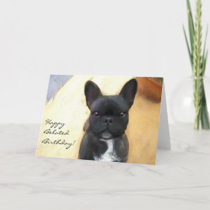 Happy Belated Birthday French Bulldog art card Kaart