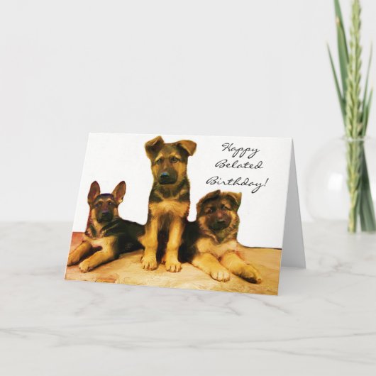 Happy Belated Birthday Shepherd puppies kaart (Voorkant)