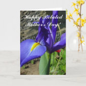 Happy Belated Moederdag Paarse Iris kaart (Gele Bloem)