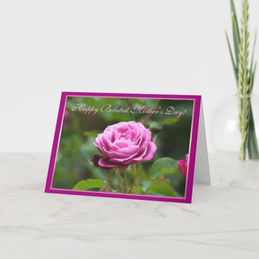Happy Belated Moederdag Pink Rose Wenskaart Kaart (Voorkant)