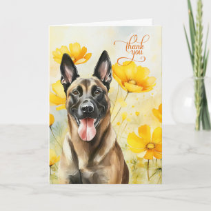 Happy Belgian Malinois Dog Golden Poppies Bedankkaart