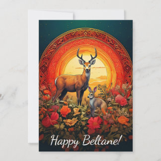 Happy Beltane Deer & Hare Kaart