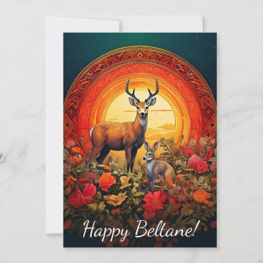 Happy Beltane Deer & Hare Kaart (Voorkant)