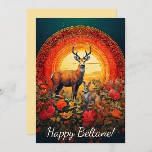 Happy Beltane Deer & Hare Kaart (Voorkant / Achterkant)