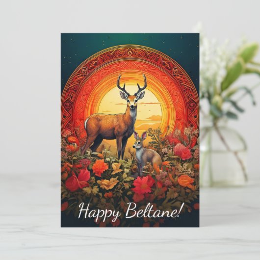 Happy Beltane Deer & Hare Kaart (Staand voorkant)