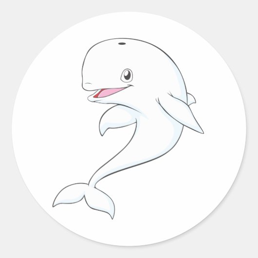 Happy Beluga Whale Cartoon Ronde Sticker (Voorkant)