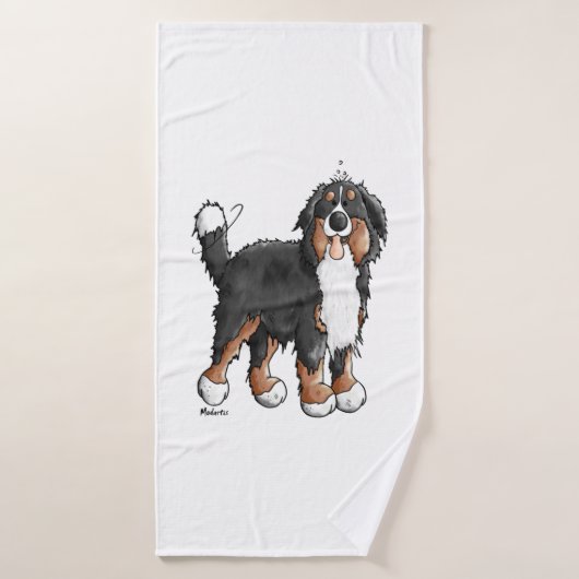 Happy Bernese Mountain Dog - Comic - Dogs - Cartoo Badhanddoek (Badhanddoek)