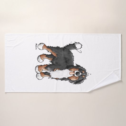 Happy Bernese Mountain Dog - Comic - Dogs - Cartoo Badhanddoek (Badhanddoek)