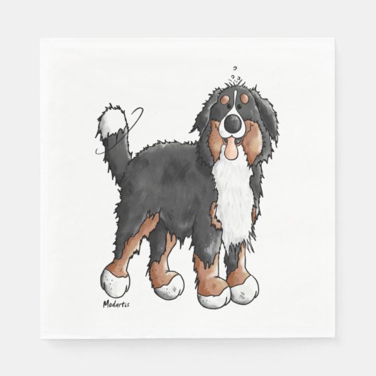 Happy Bernese Mountain Dog - Comic - Dogs - Cartoo Servet (Voorkant)