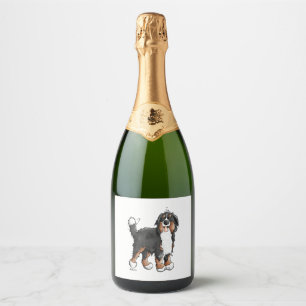 Happy Bernese Mountain Dog - Comic - Dogs - Cartoo Sparkling Wijnetiket