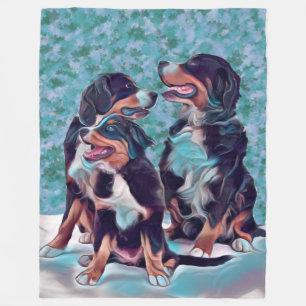 Happy Bernese Mountain Dogs Fleece Deken