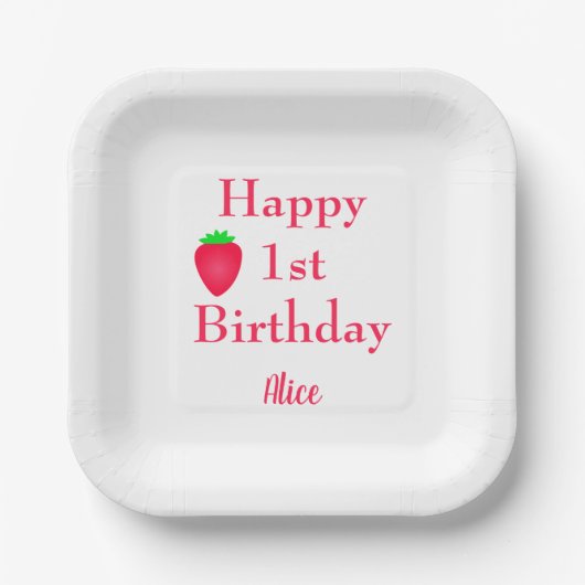 Happy Berry Eerste aardbei 1e verjaardag 2024 Papieren Bordje (Voorkant)