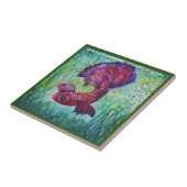 Happy betta fish enjoying his home tegeltje (Zijkant)