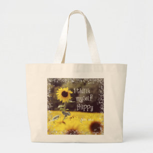 Happy Bible Verse met zonnebloemen Grote Tote Bag