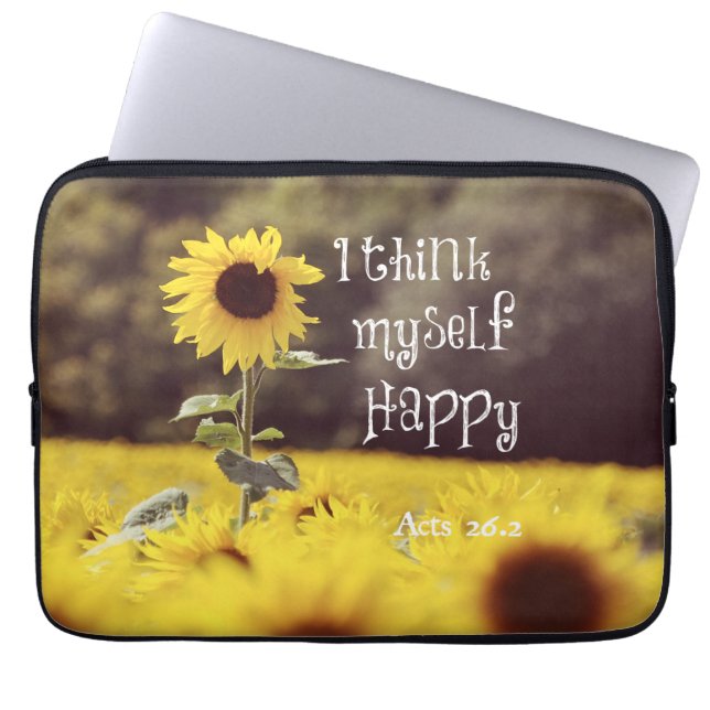Happy Bible Verse met zonnebloemen Laptop Sleeve (Voorkant)